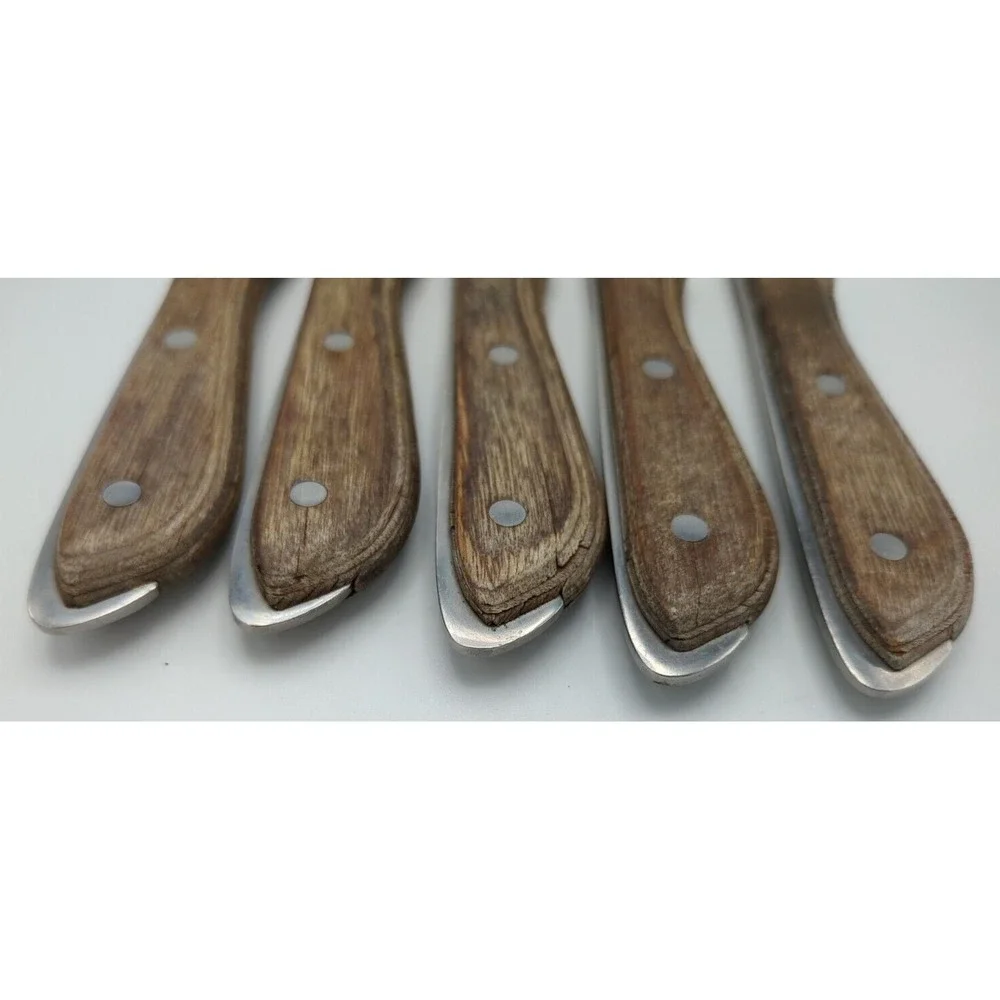 Vtg 5 Regent Swords Lightning Japan‎ SS Steak Knives Full Tang Wood Handle READ